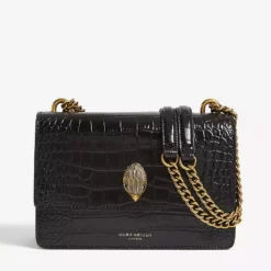 KURT GEIGER LONDON Shoreditch Croc-embossed Leather Cross-body Bag For Womens Black/slvhw