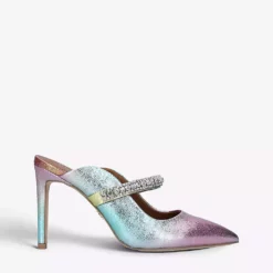 KURT GEIGER LONDON Duke Crystal-embellished Metallic Leather Heeled Mules Pink Comb