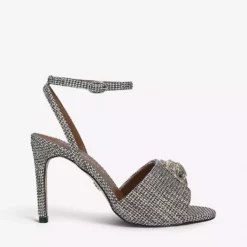 KURT GEIGER LONDON Kensington Hounds Tooth Check Embellished Heeled Sandals For Womens Beige