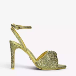 KURT GEIGER LONDON Kensington Sequin-embellished Woven Heeled Sandals For Womens Yellow