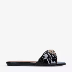 KURT GEIGER LONDON Kensington Eagle-embellished Quilted Patent-leather Mules For Womens Black