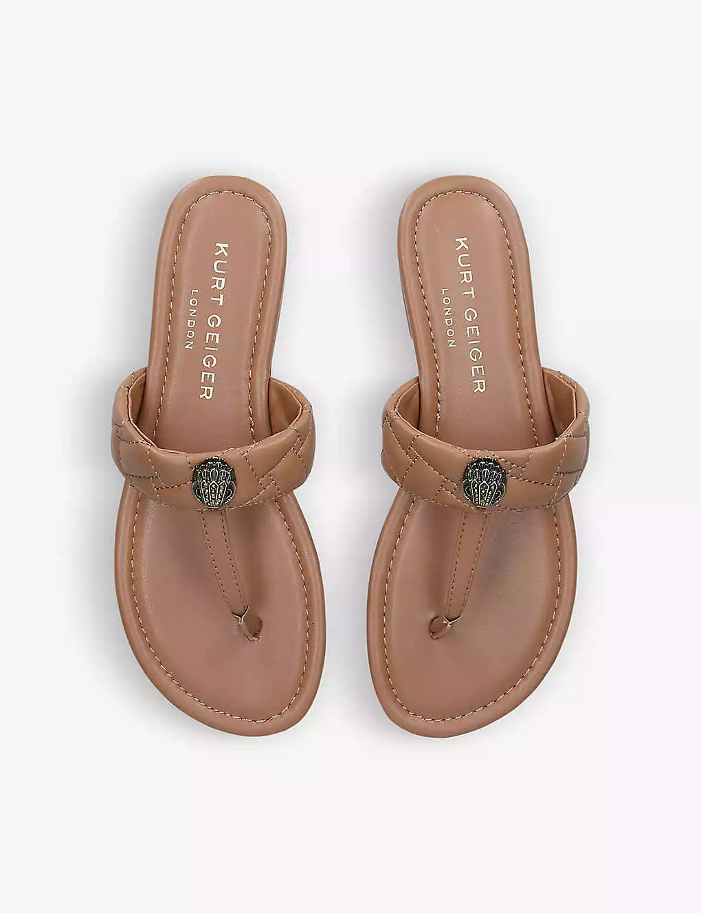 KURT GEIGER LONDON Kensington T-bar Quilted Leather Sandals For Womens Camel 4 KURT GEIGER LONDON Kensington T-bar Quilted Leather Sandals For Womens Camel - Image 2