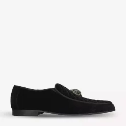 KURT GEIGER LONDON Hugh Eagle Head Embellished Velvet Loafers Black