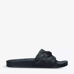 KURT GEIGER LONDON Milo Eagle Embellished Quilted Faux-leather Sliders Black