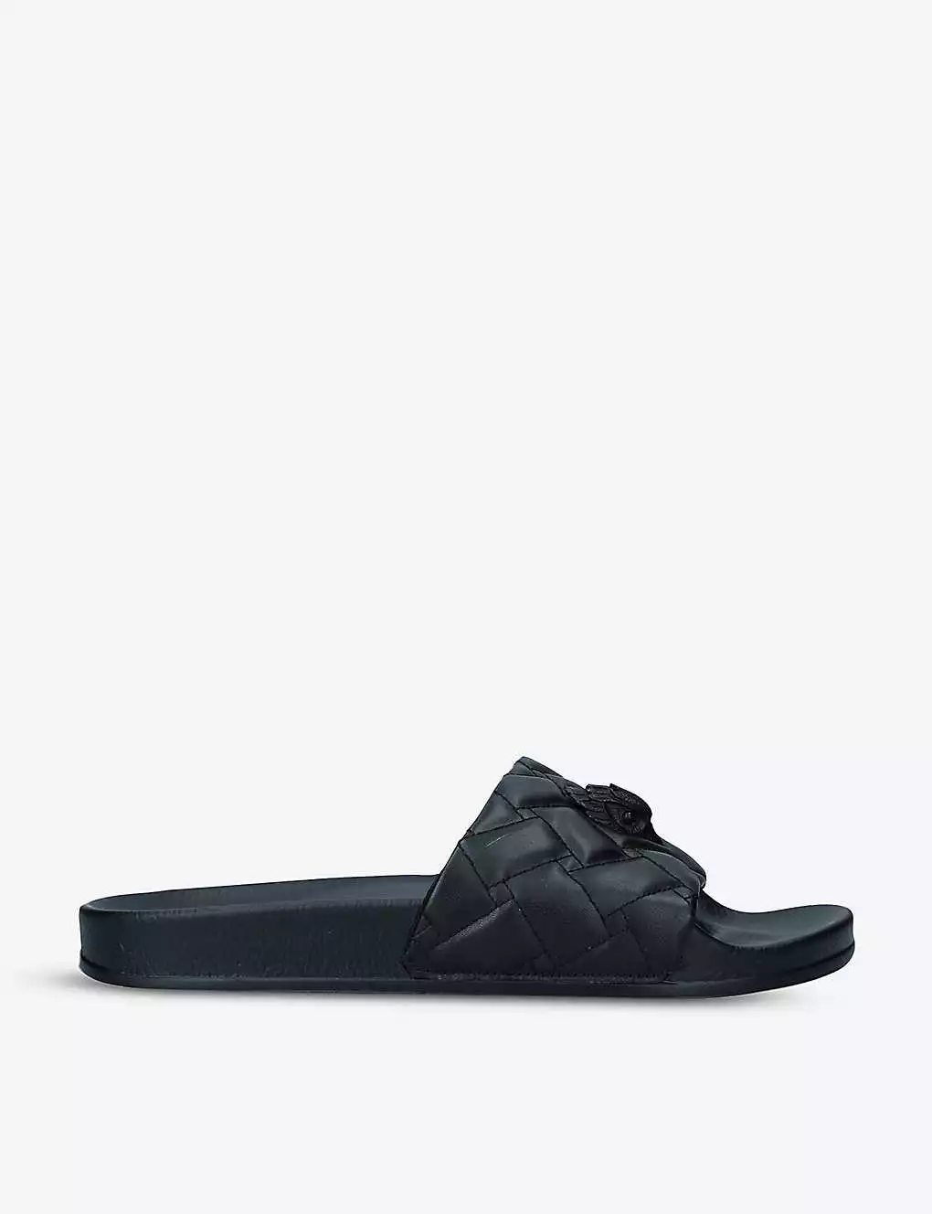 KURT GEIGER LONDON Milo Eagle Embellished Quilted Faux-leather Sliders Black 3 KURT GEIGER LONDON Milo Eagle Embellished Quilted Faux-leather Sliders Black