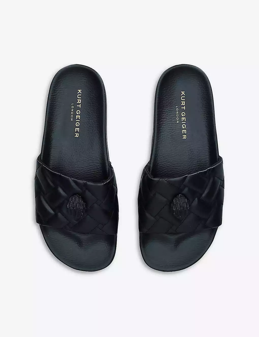 KURT GEIGER LONDON Milo Eagle Embellished Quilted Faux-leather Sliders Black 4 KURT GEIGER LONDON Milo Eagle Embellished Quilted Faux-leather Sliders Black - Image 2