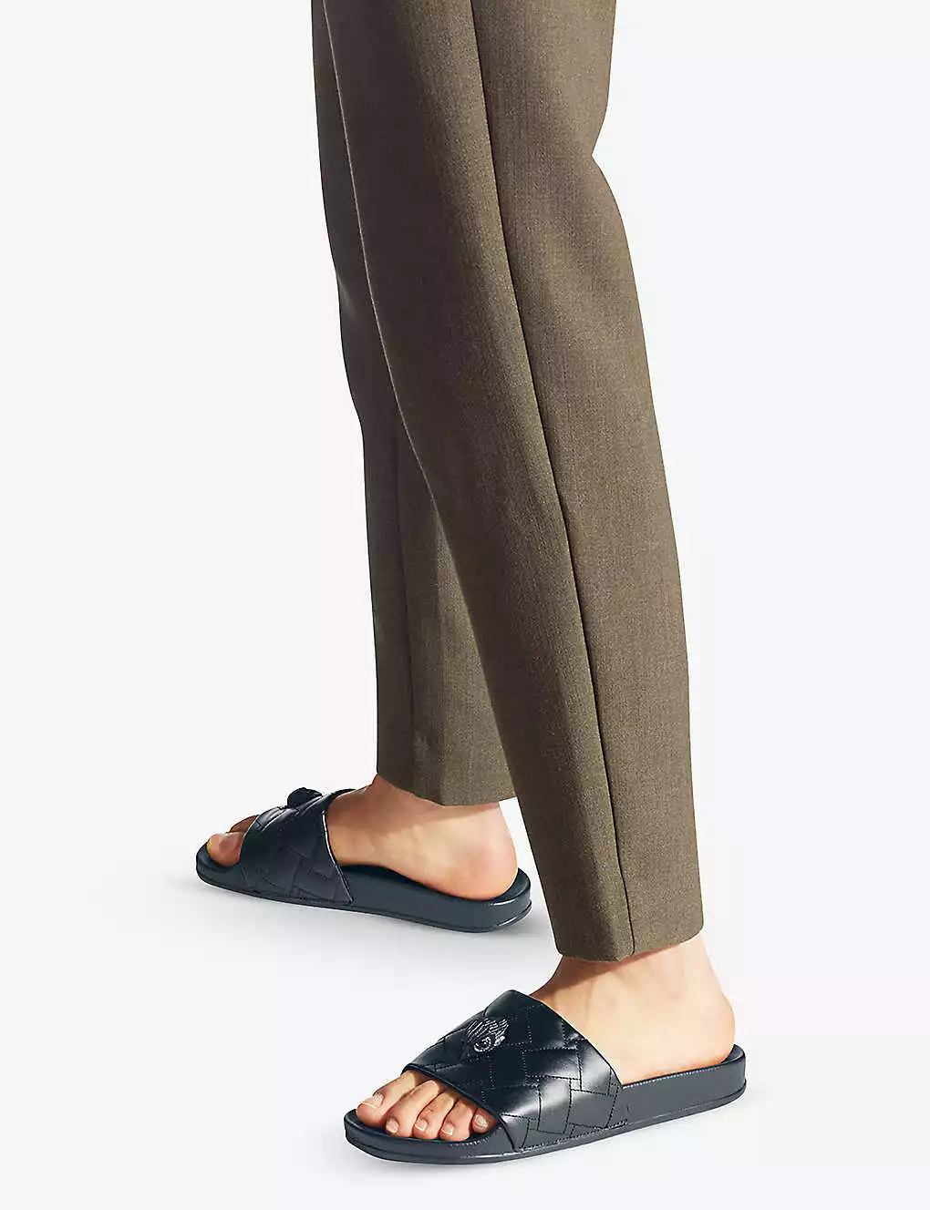 KURT GEIGER LONDON Milo Eagle Embellished Quilted Faux-leather Sliders Black 7 KURT GEIGER LONDON Milo Eagle Embellished Quilted Faux-leather Sliders Black - Image 5