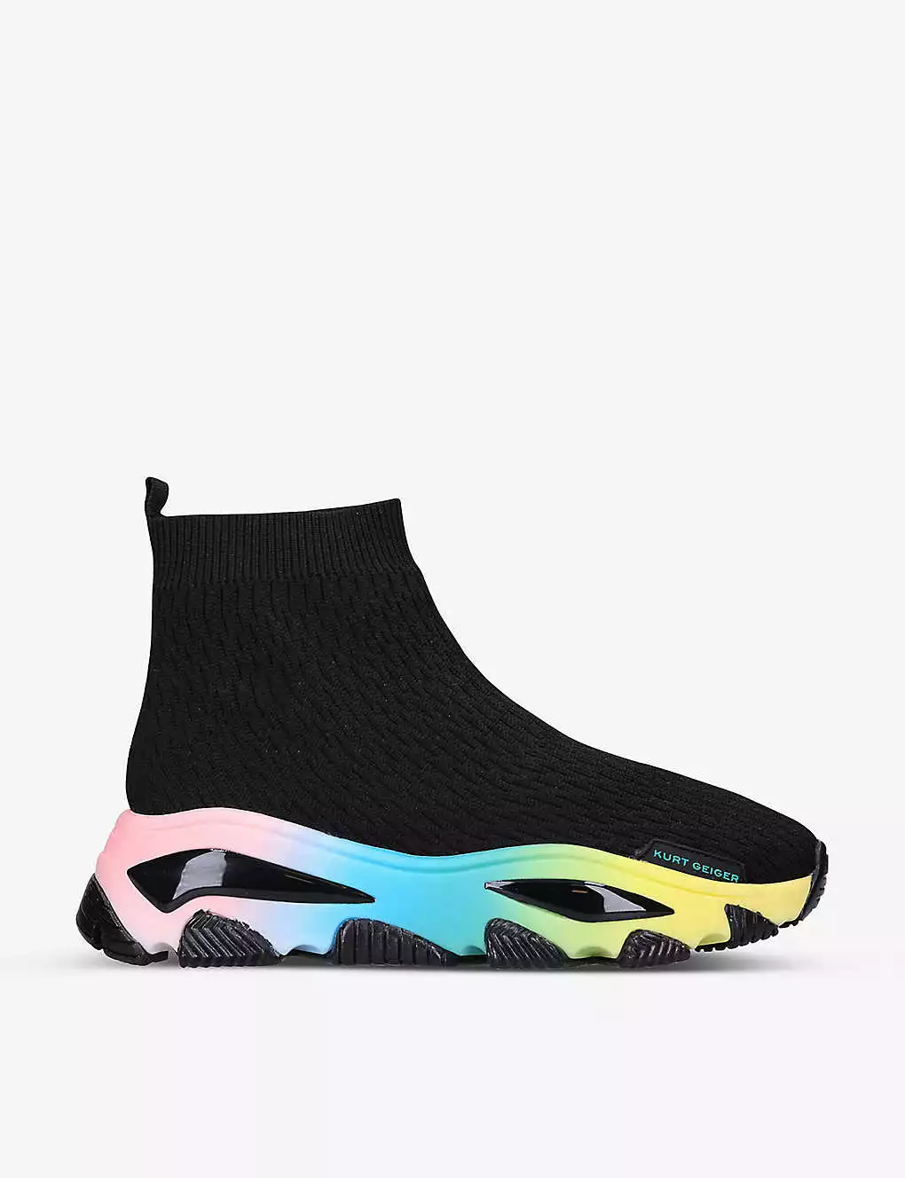 KURT GEIGER LONDON Lettie Contrasting-insert Knitted Sock Trainers For Womens Black 3 KURT GEIGER LONDON Lettie Contrasting-insert Knitted Sock Trainers For Womens Black