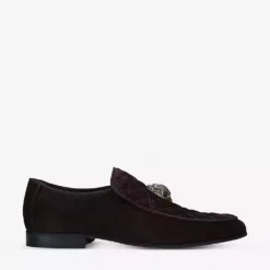 KURT GEIGER LONDON Hugh Eagle Head Embellished Suede Loafers Brown