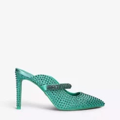 KURT GEIGER LONDON Duke Drench Crystal-embellished Faux-suede Heeled Mules Green