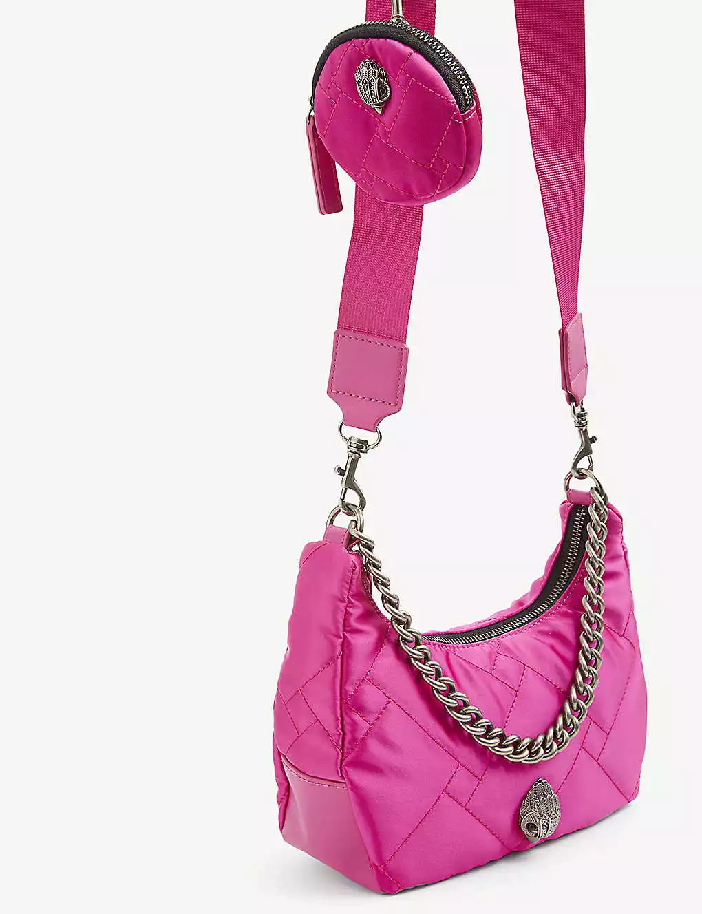 KURT GEIGER LONDON Quilted Recycled-nylon Cross-body Bag For Womens Fuchsia 4 KURT GEIGER LONDON Quilted Recycled-nylon Cross-body Bag For Womens Fuchsia - Image 2
