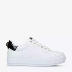 KURT GEIGER LONDON Laney Eagle Leather Platform Trainers For Womens White/blk