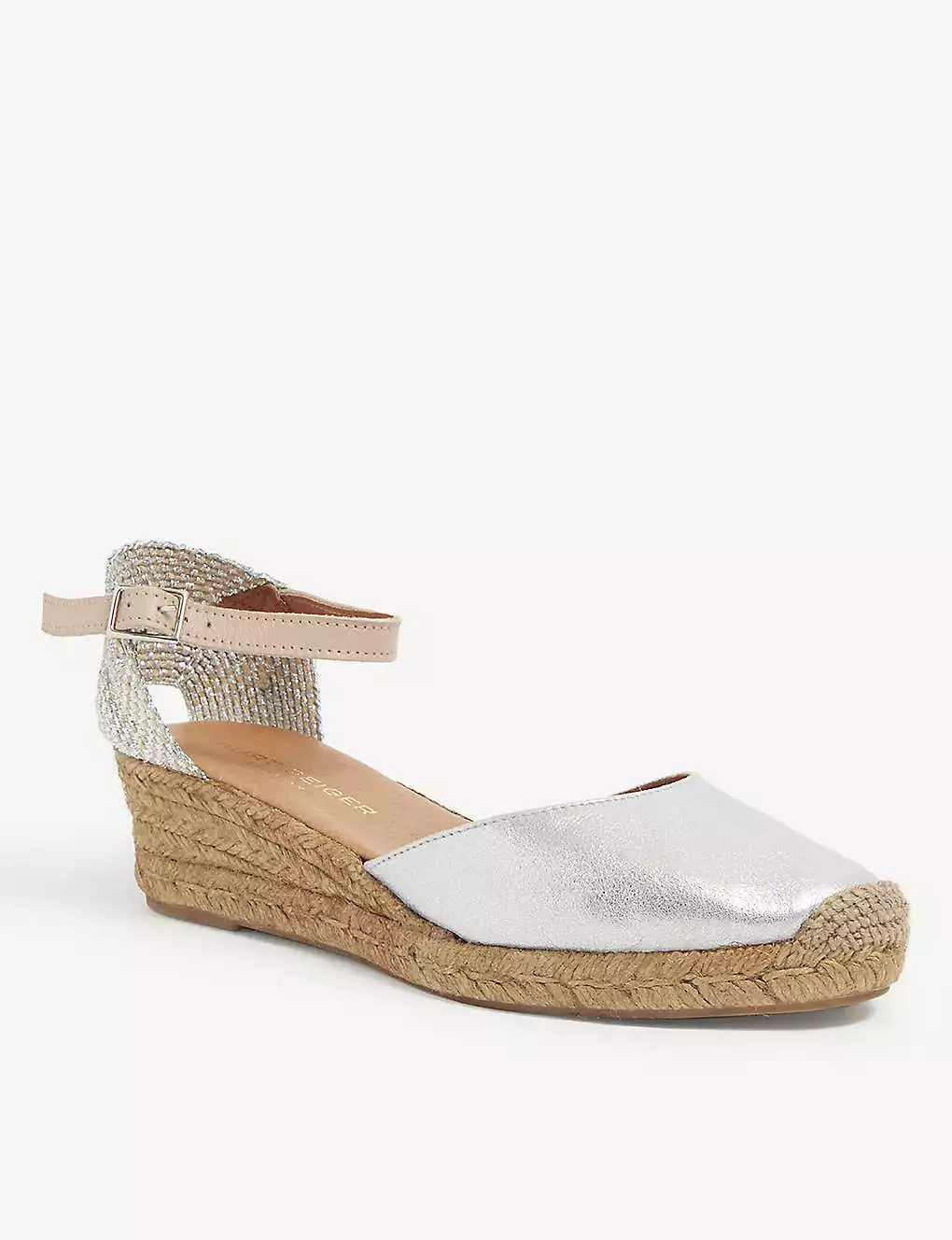 KURT GEIGER LONDON Minty Metallic Leather And Raffia Espadrilles For Womens Silver 5 KURT GEIGER LONDON Minty Metallic Leather And Raffia Espadrilles For Womens Silver - Image 3