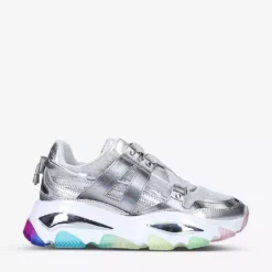 KURT GEIGER LONDON Lettie Rainbow-insert Chunky Leather Trainers For Womens Silver