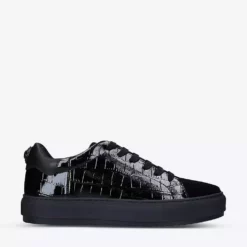 KURT GEIGER LONDON Laney Crocodile-embossed Patent-leather Trainers Black