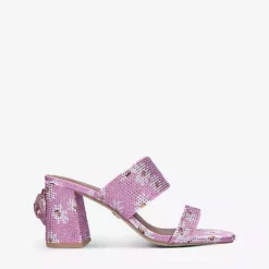 KURT GEIGER LONDON Kensington Crystal-embellished Floral Block-heel Sandals For Womens Pink