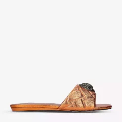 KURT GEIGER LONDON Kensington Eagle-embellished Quilted Metallic-leather Mules For Womens Orange