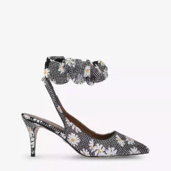 KURT GEIGER LONDON Countess Crystal-embellished Woven Heeled Sandals For Womens Blk/white