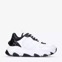 KURT GEIGER LONDON Lettie Eagle Quilted Chunky-soled Leather Low-top Trainers For Womens White/blk